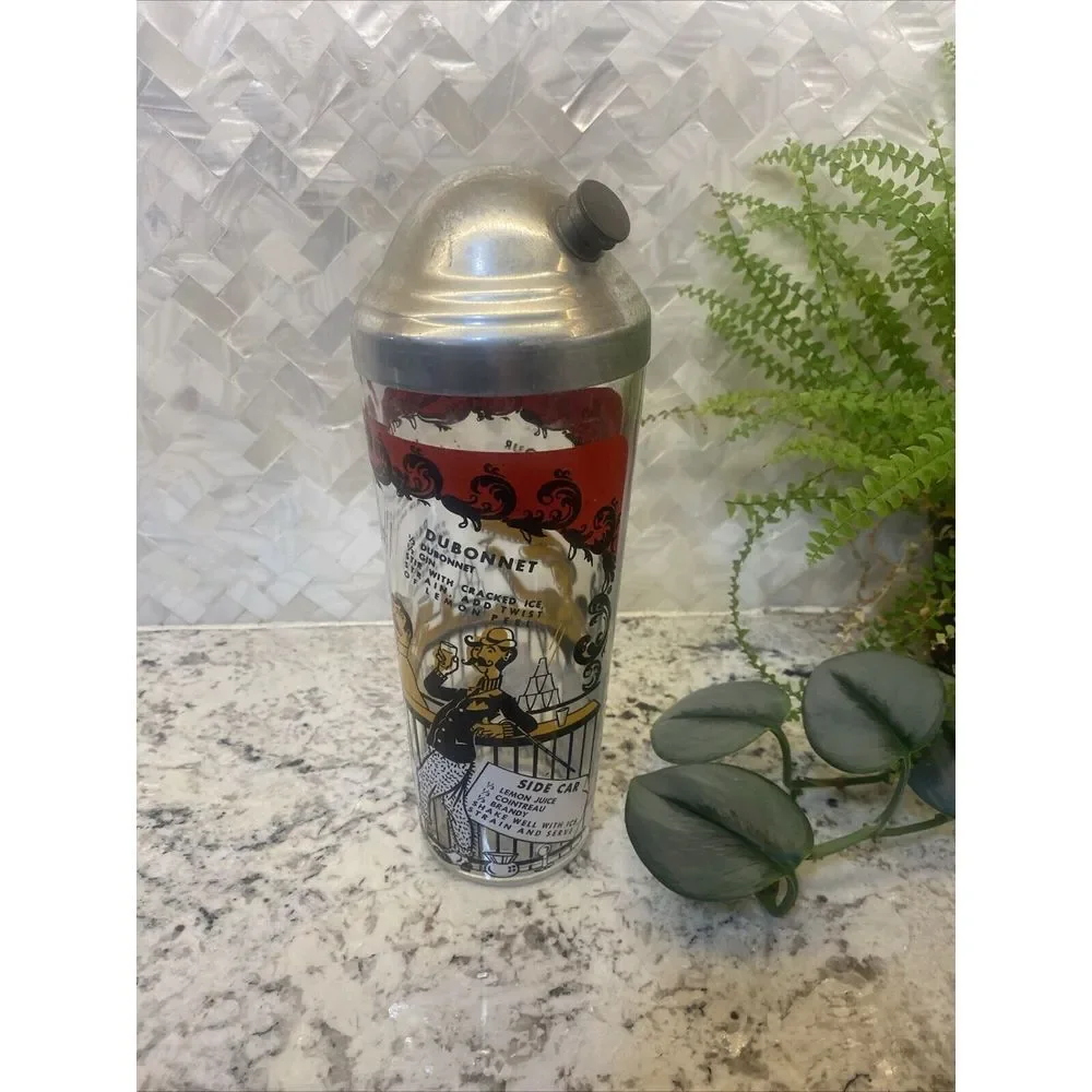 Vintage MCM Bartender‎ Bar Cocktail Shaker with Recipes Clear Glass speakeasy